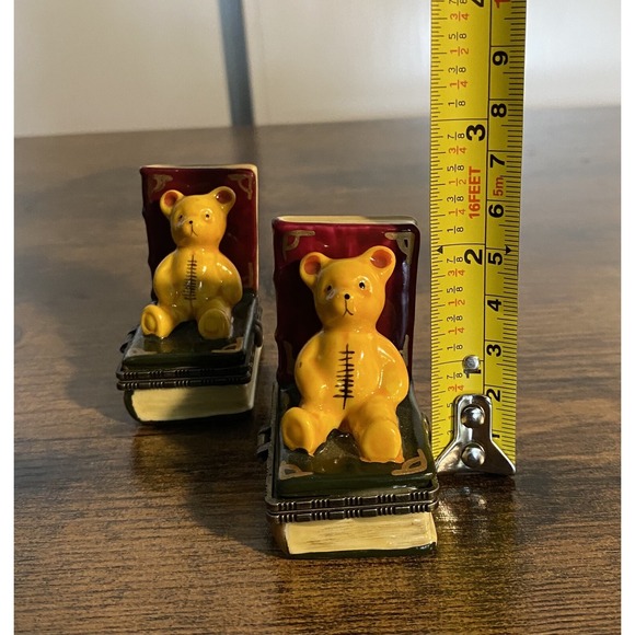 Vintage Teddy Bear Book End Treasure Trinket Boxes Mini Ceramic Hinged Lot of 2 - Picture 6 of 8